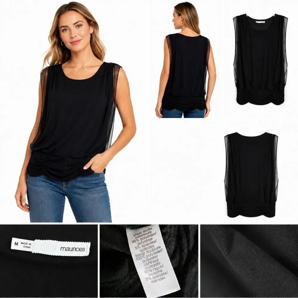 Maurices Black Mesh Ruched Sleeveless Top M